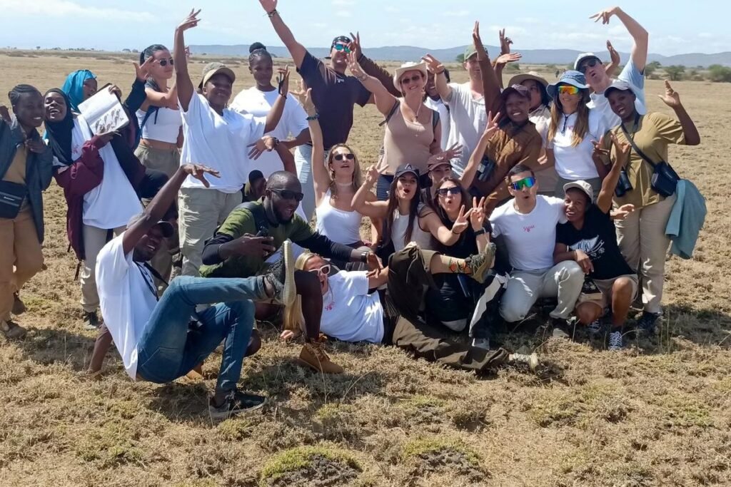 Large group in open grassland